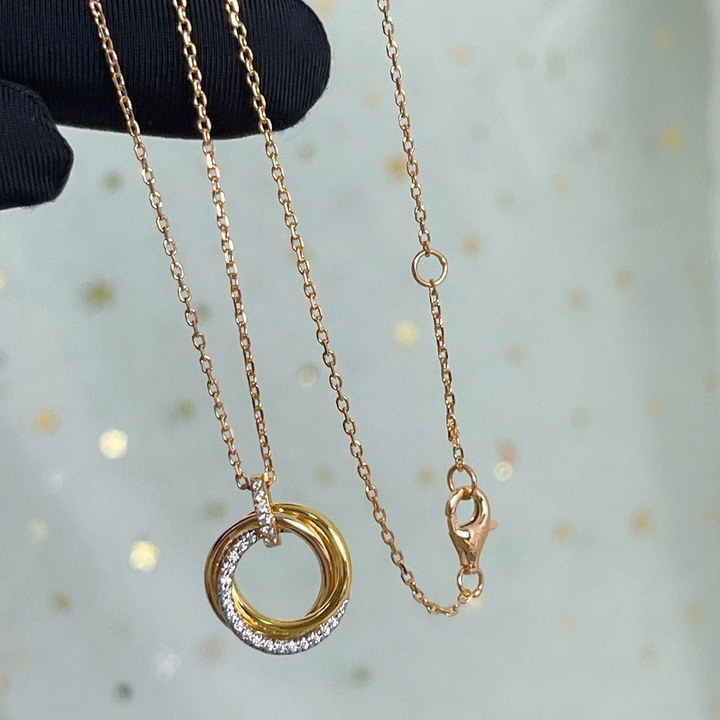 [CT]TRINITY NECKLACE SILVER GOLD PINK GOLD DIAMONDS