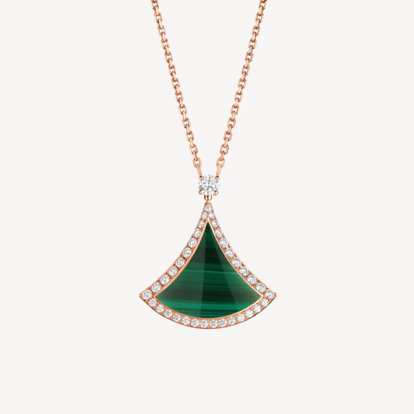 [BV]DREAM MALACHITE DIAMOND PAVED PINK GOLD NECKLACE