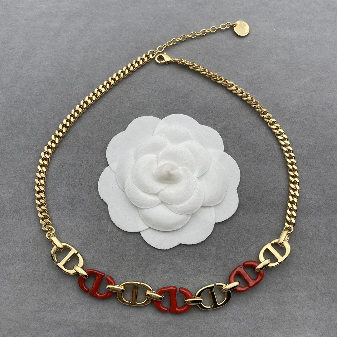 [CD]WOMEN CD NAVY NECKLACE GOLD-FINISH METAL