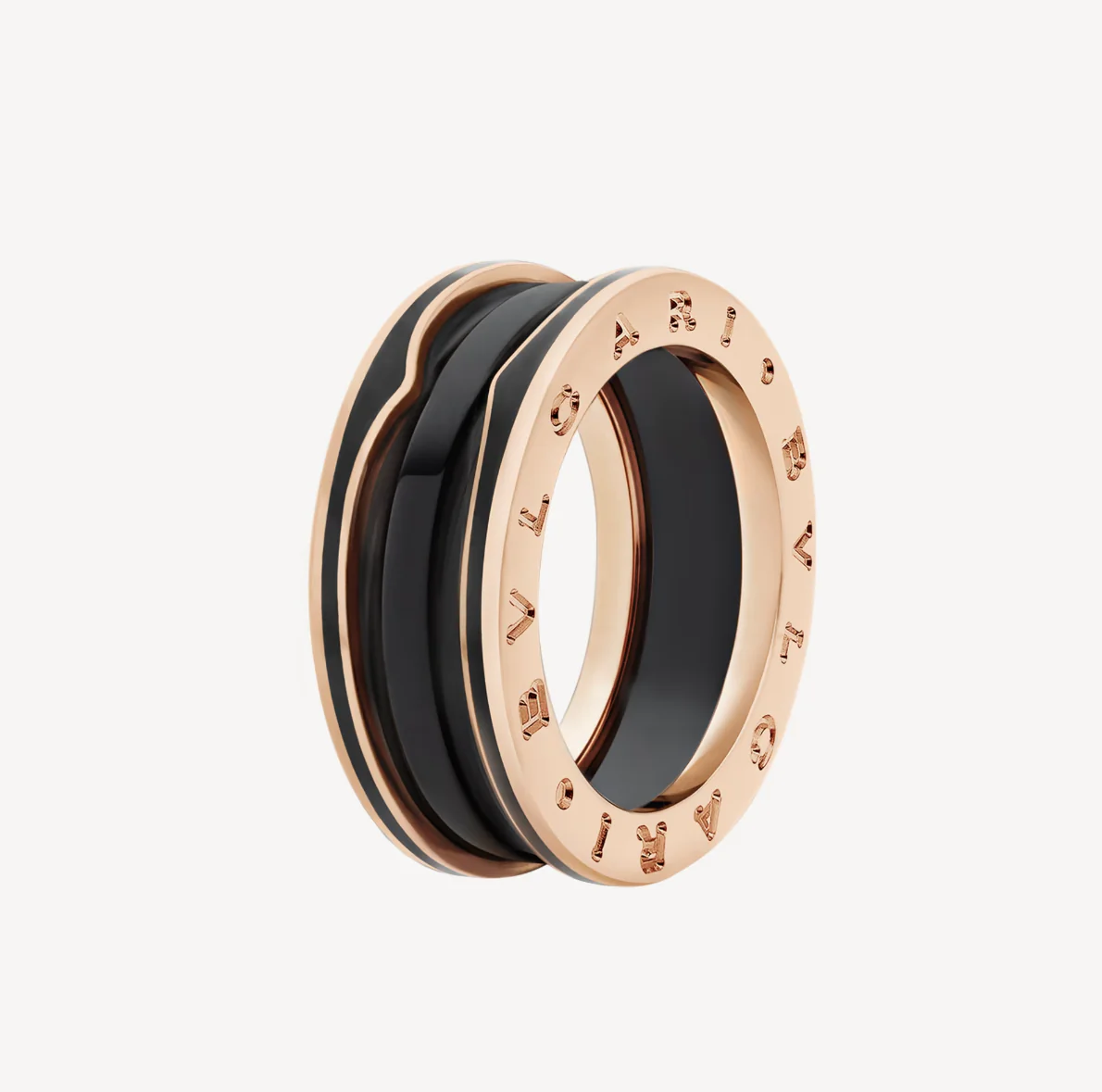 [BV]ZERO 1 TWO-BAND WITH MATTE BLACK CERAMIC PINK GOLD RING