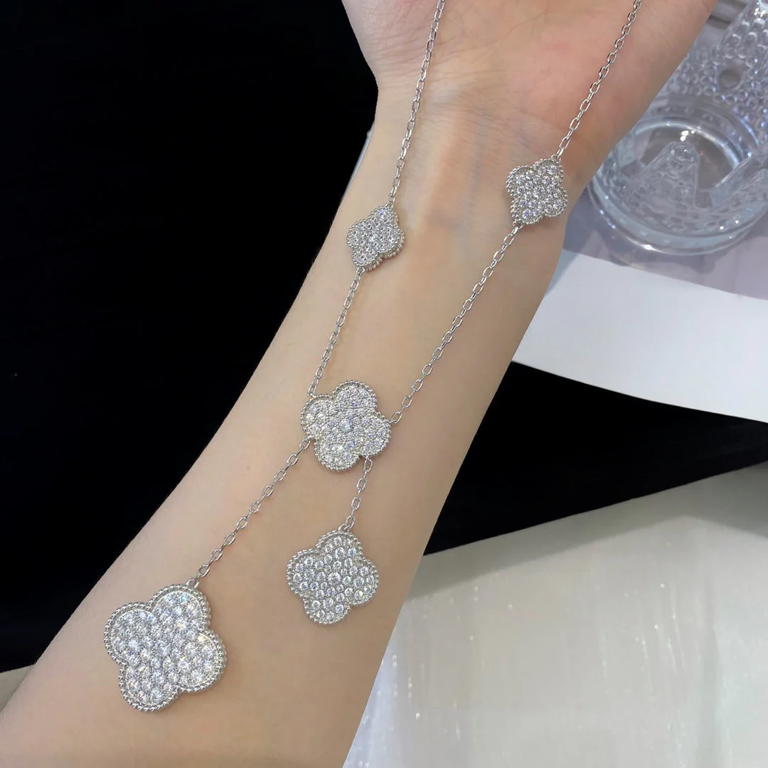 [VA]CLOVER 5 MOTIFS SILVER DIAMONDS NECKLACE