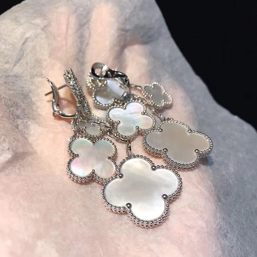 [VA]CLOVER EARRINGS WHITE MOP 4 MOTIFS SILVER