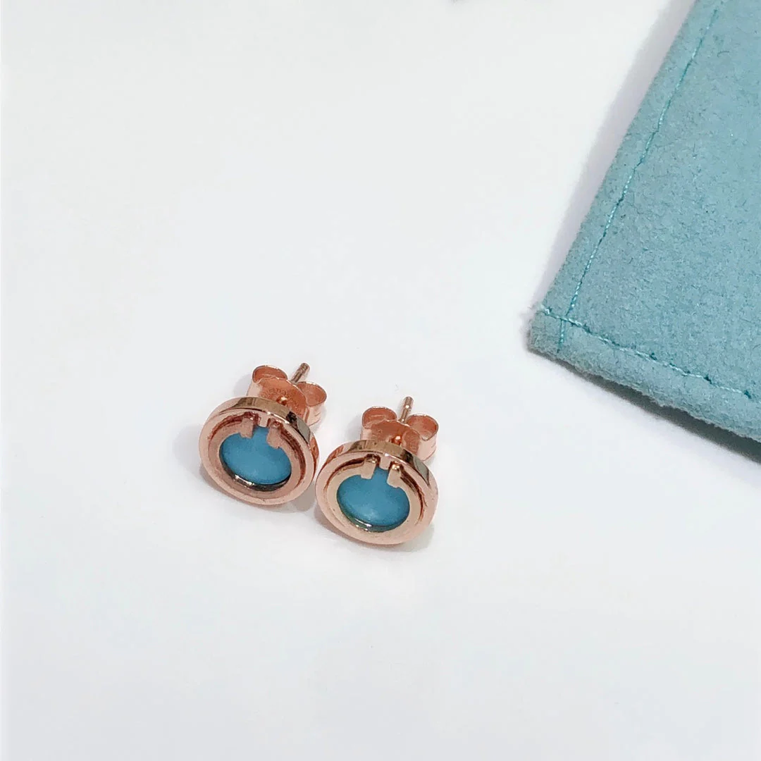 [TF]TURQUOISE CIRCLE WHITE GOLD EARRINGS