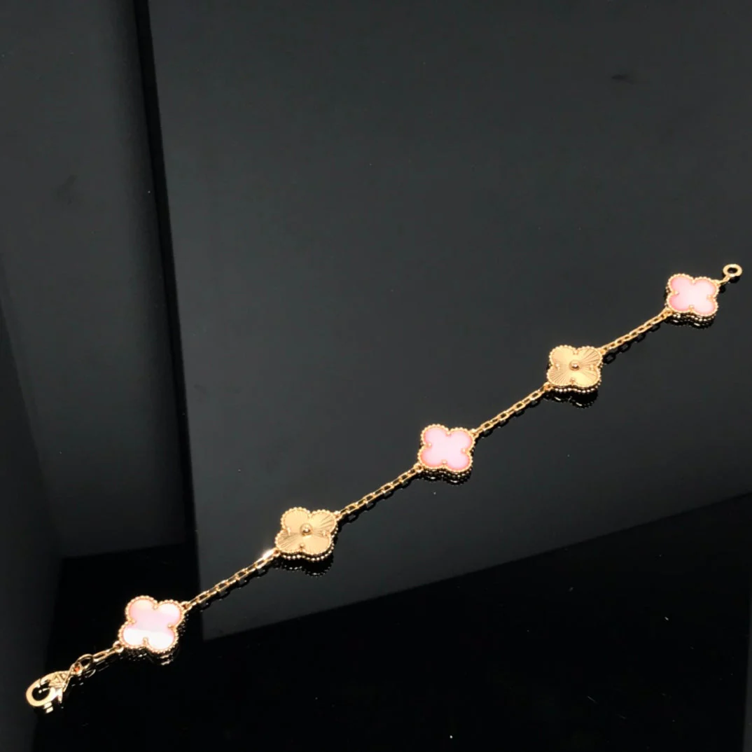 [VA]CLOVER BRACELET 5 MOTIF PINK AND PINK GOLD