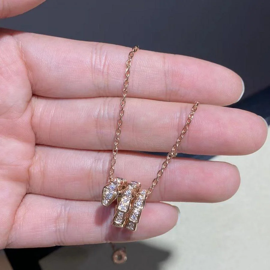 [BV]SERPENTI PINK GOLD NECKLACE DOUBLE RING DIAMOND