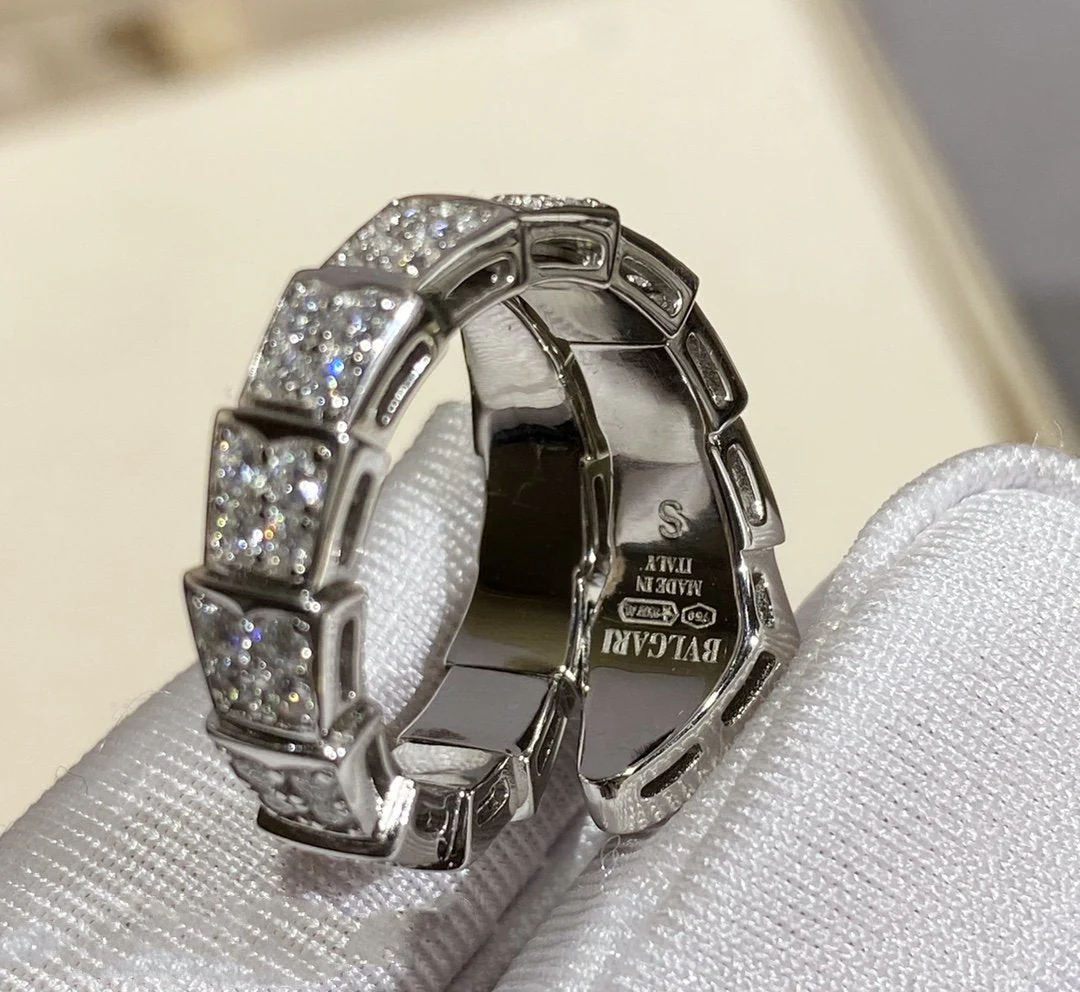 [BV]SERPENTI RING SILVER DIAMOND PAVED
