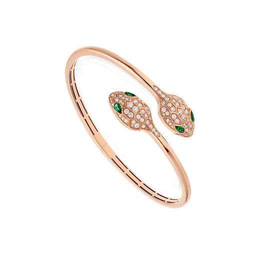 [BV]SERPENTI BRACELET PINK GOLD MALACHITE DIAMOND DOUBLE SNAKE