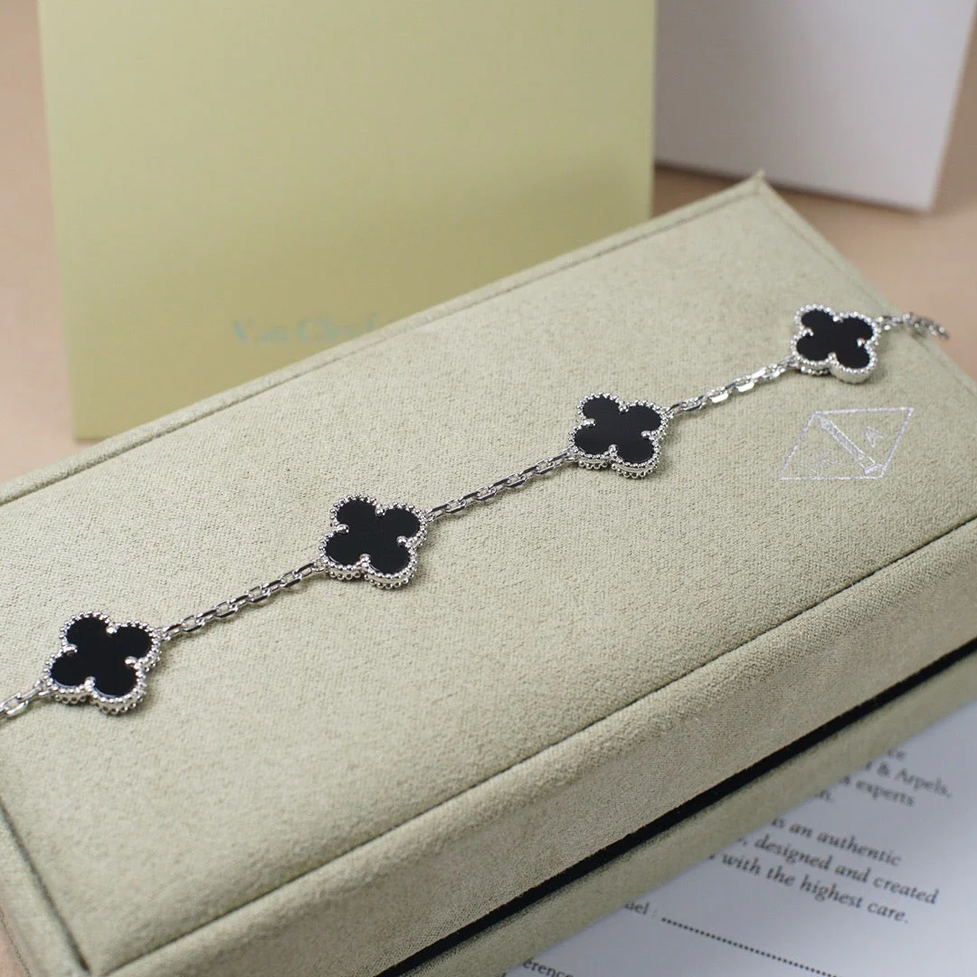 [VA]CLOVER 5 MOTIF ONYXS  BRACELET SILVER