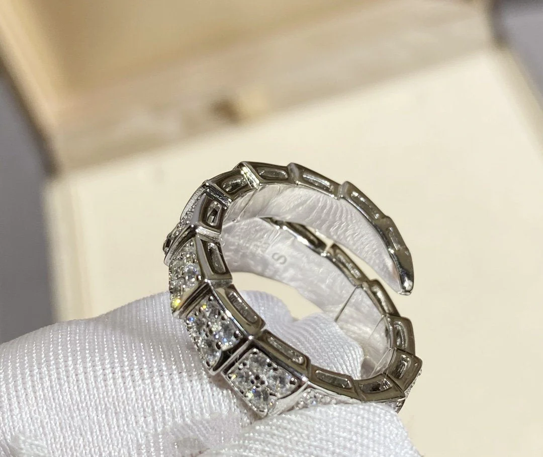 [BV]SERPENTI RING SILVER DIAMOND PAVED