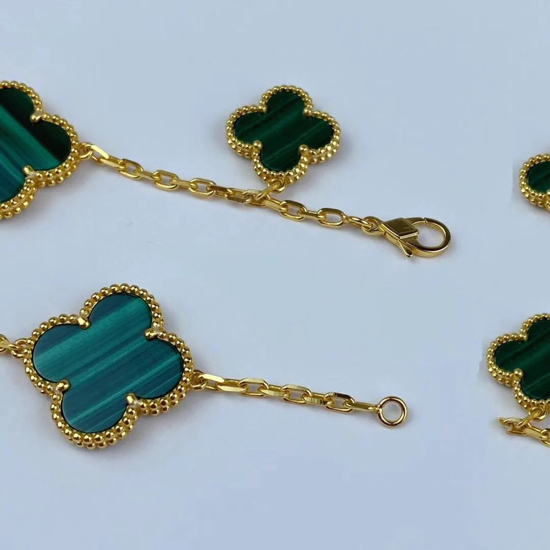 [VA]MAGIC CLOVER MALACHITE GOLD BRACELET 5 MOTIFS