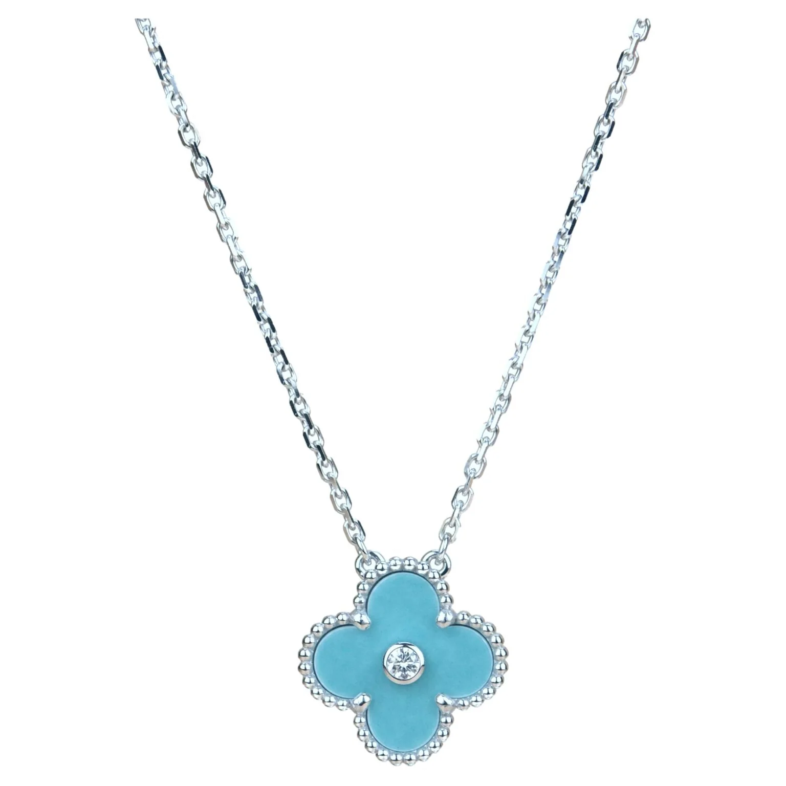[VA]CLOVER 15MM DIAMOND SVRES PORCELAIN  NECKLACE SILVER