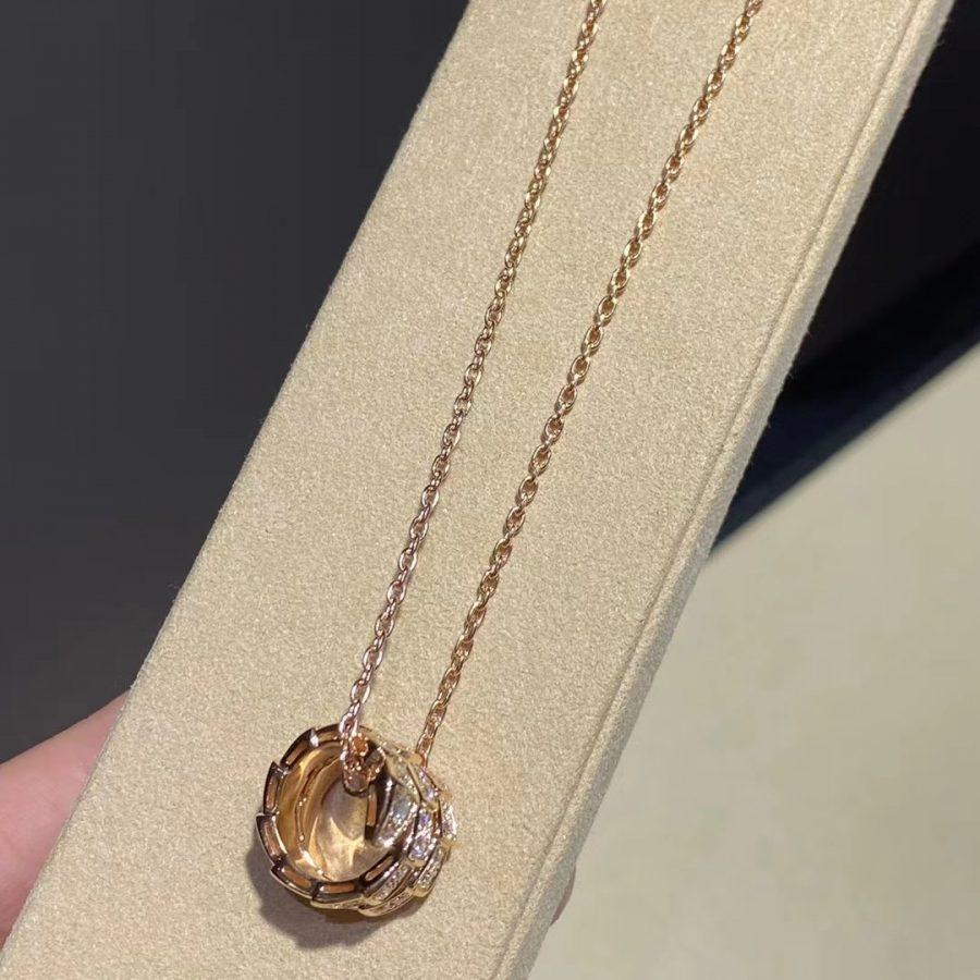 [BV]SERPENTI PINK GOLD NECKLACE DOUBLE RING DIAMOND