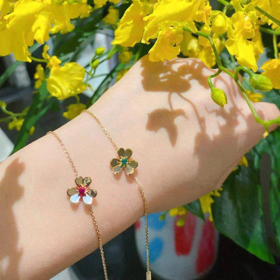 [VA]FRIVOLE GOLD FLOWER PINK MALACHITE BRACELET