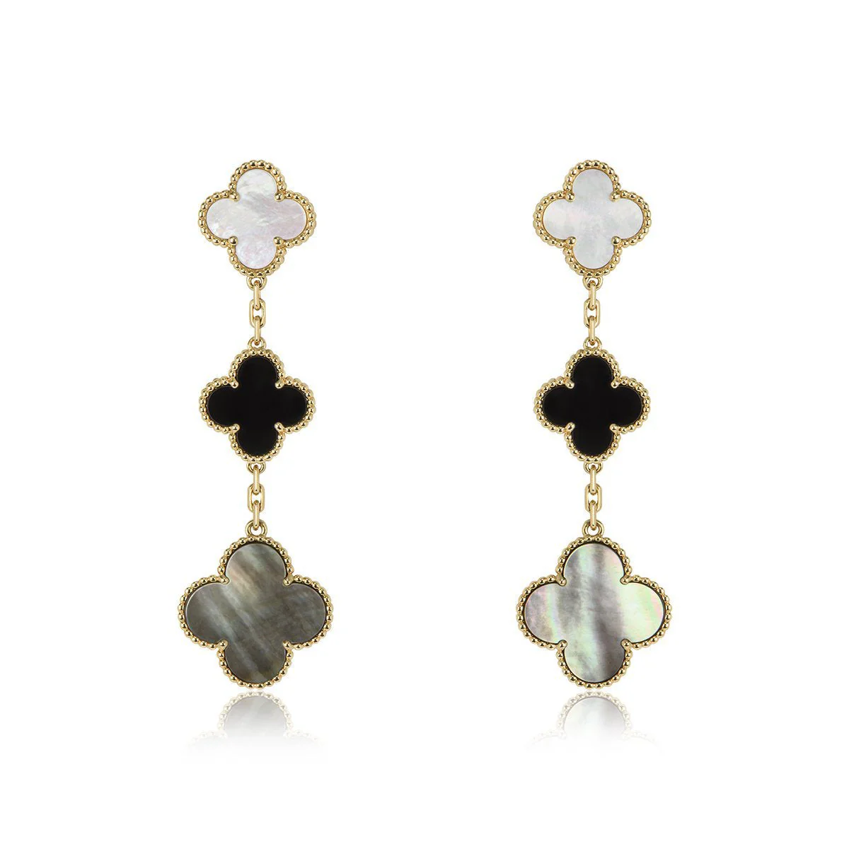 [VA]CLOVER EARRINGS GOLD ONYX MOP 3 MOTIF