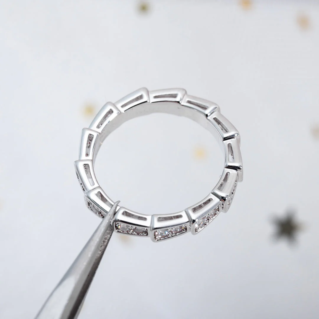 [BV]SERPENTI RING SILVER DIAMOND PAVED 3MM