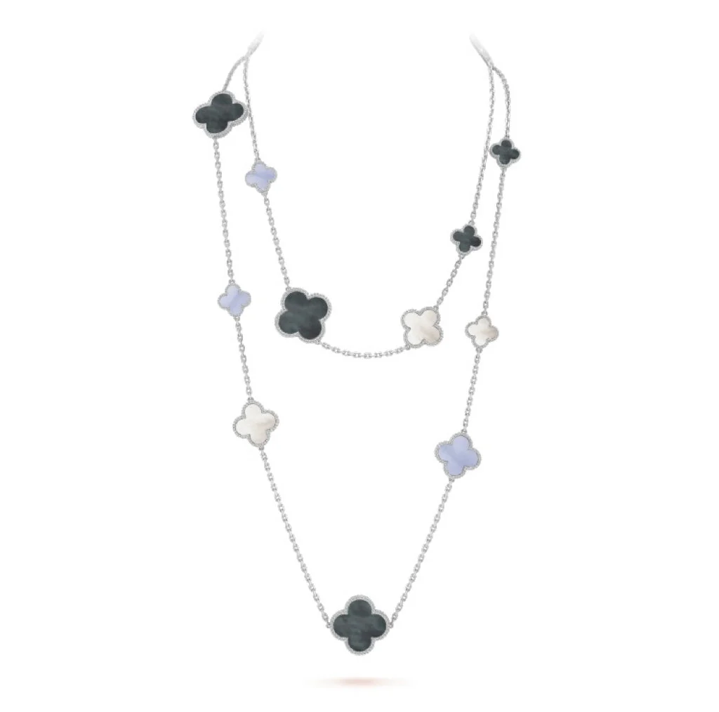 [VA]CLOVER 16 MOTIF CHALCEDONY MOP SILVER NECKLACE