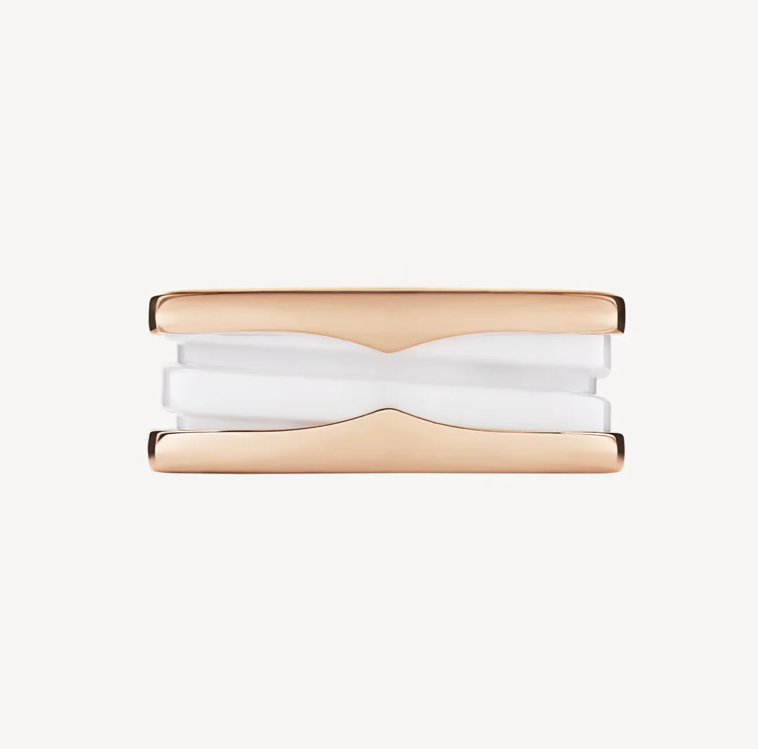 [BV]ZERO 1 TWO-BAND LOOPS AND WHITE CERAMIC SPIRAL PINK GOLD RING