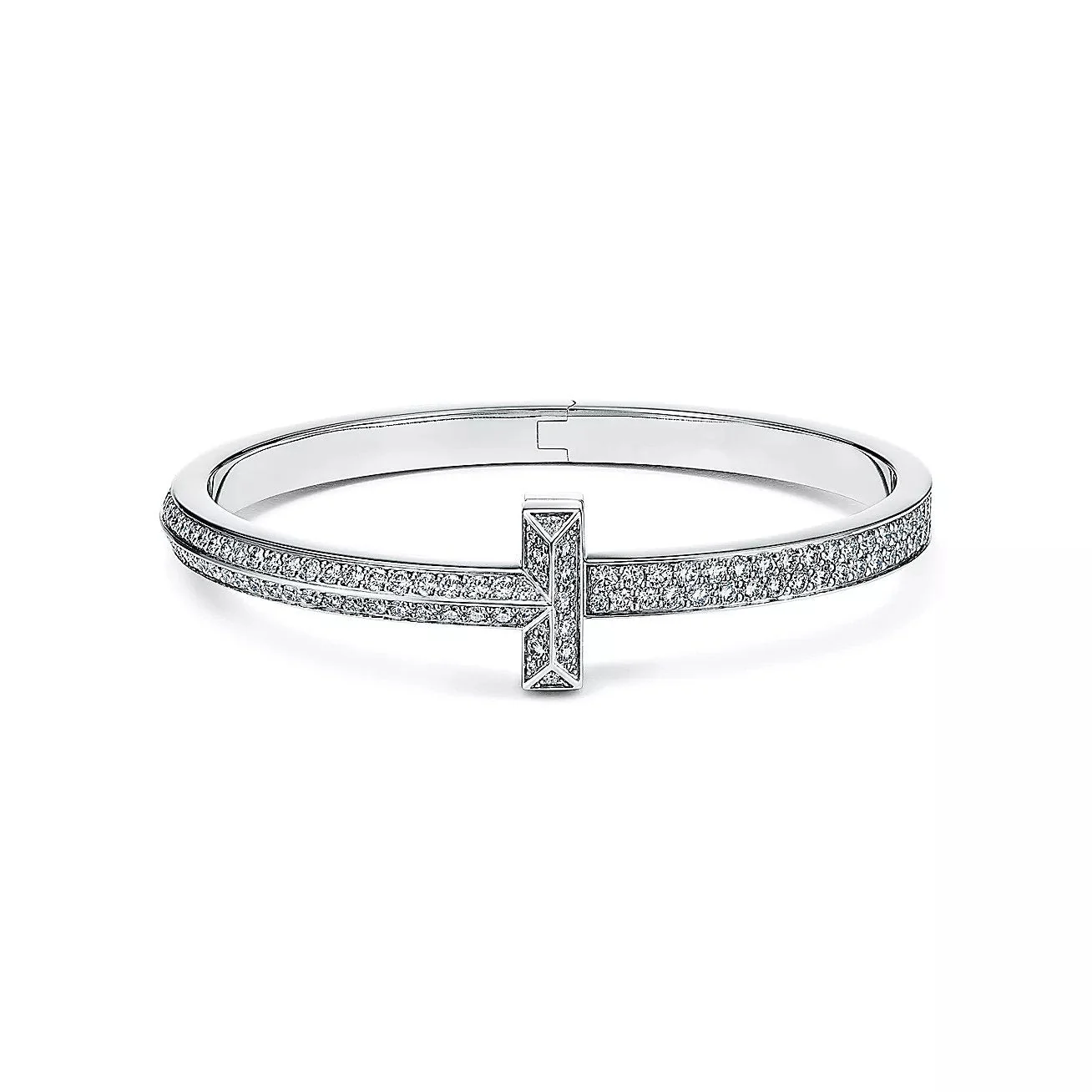 [TF]WIDE DIAMONDS HINGED BANGLE SILVER