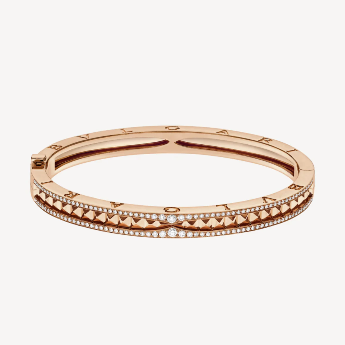 [BV]ZERO 1 SPIRAL AND PAVED DIAMOND PINK GOLD BRACELET