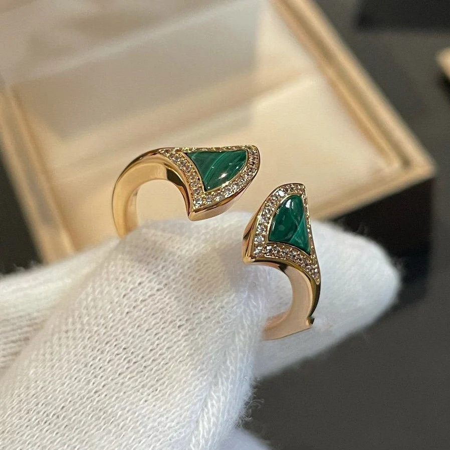 [BV]DREAM MALACHITE DIAMOND OPEN RING