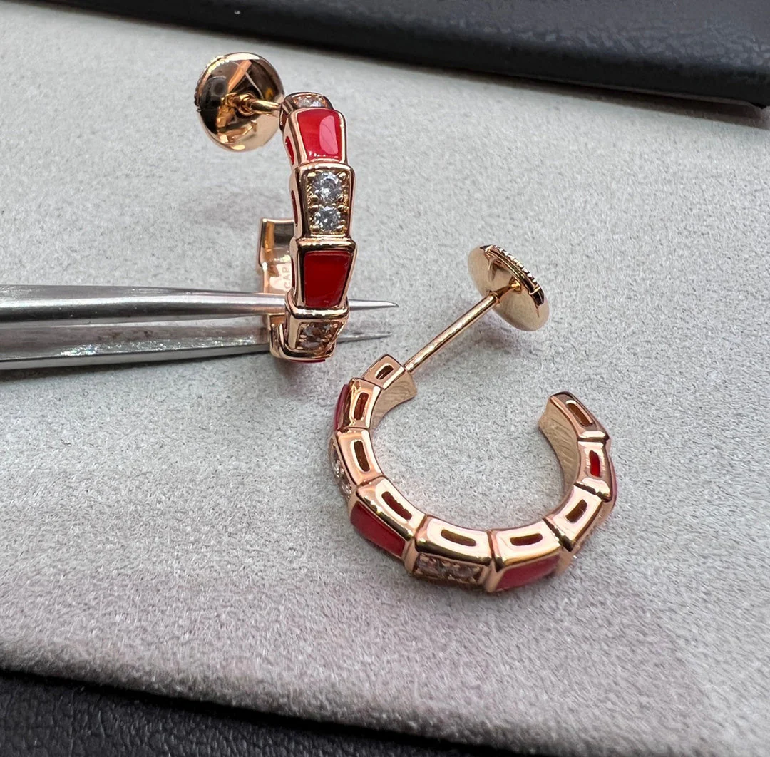 [BV]SERPENTI CARNELIAN PINK GOLD EARRINGS