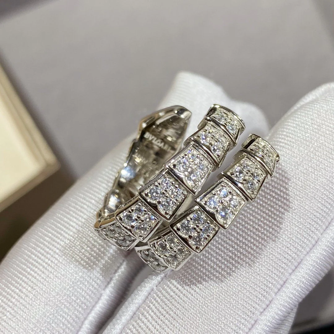 [BV]SERPENTI DOUBLE RING SILVER DIAMOND PAVED