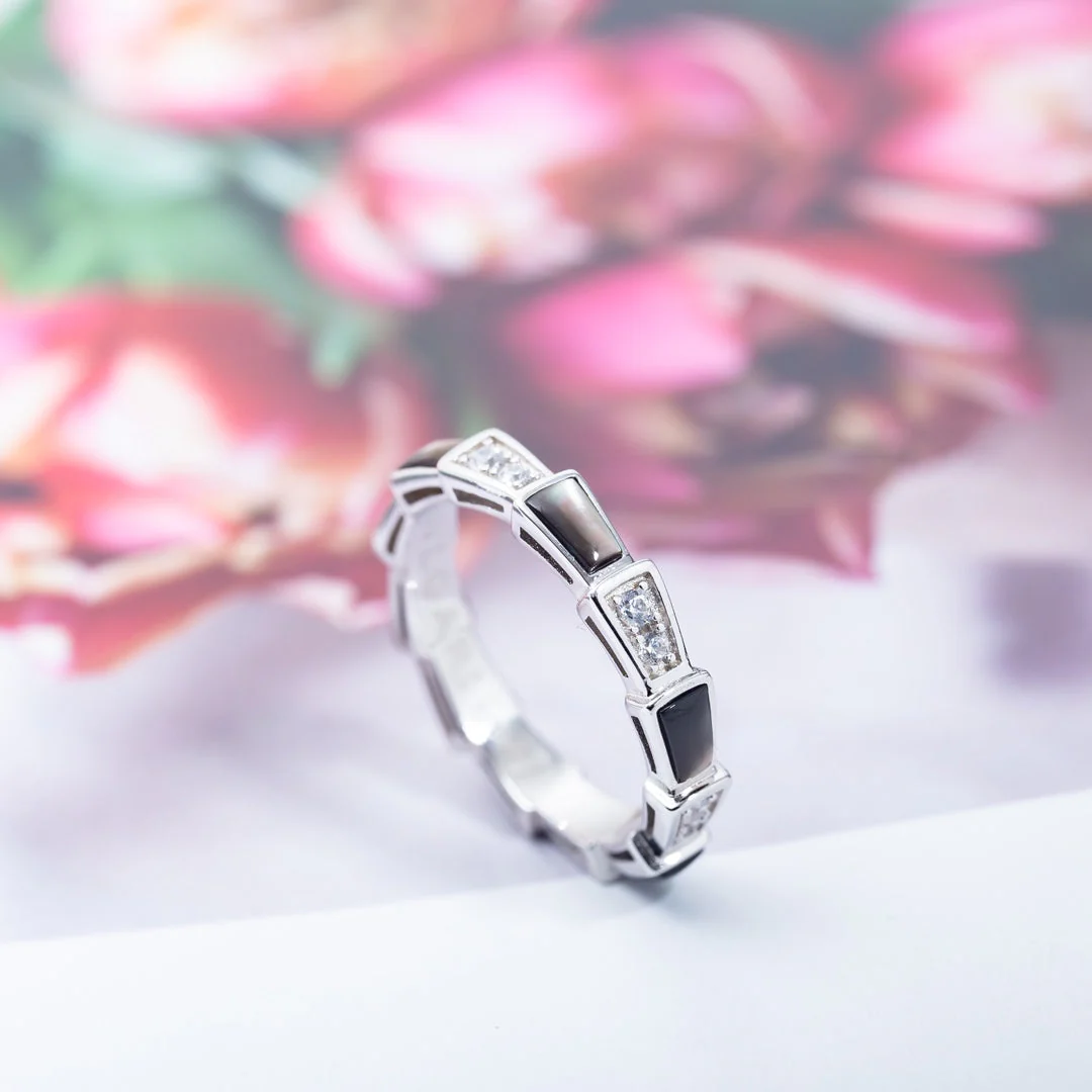 [BV]SERPENTI RING SILVER  DIAMOND BLACK MOP 3MM