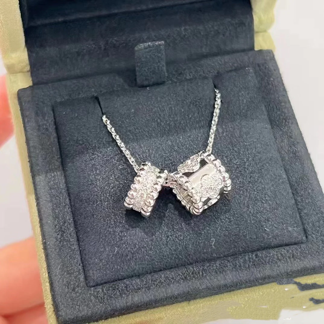 [VA]PERLEE DOUBLE PENDANT SILVER DIAMOND NECKLACE