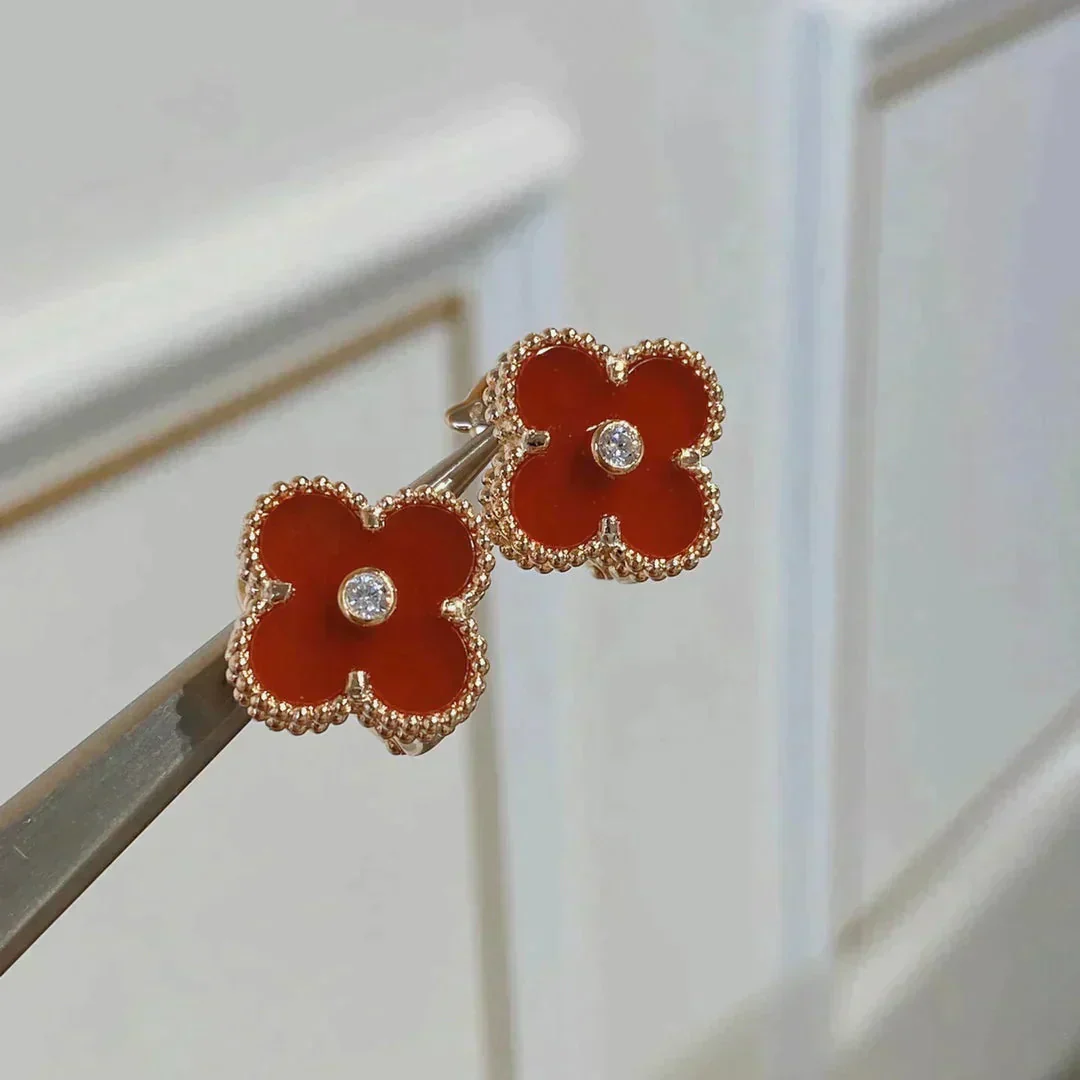 [VA]CLOVER MEDIUM 1 MOTIFS CARNELIAN  DIAMOND earrings