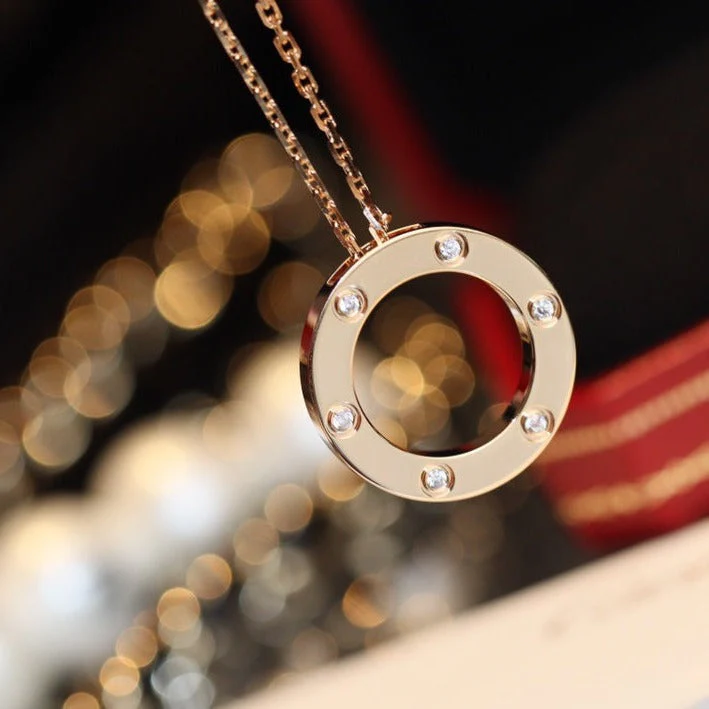 [CT]LOVE NECKLACE 16MM 6 DIAMONDS PINK GOLD