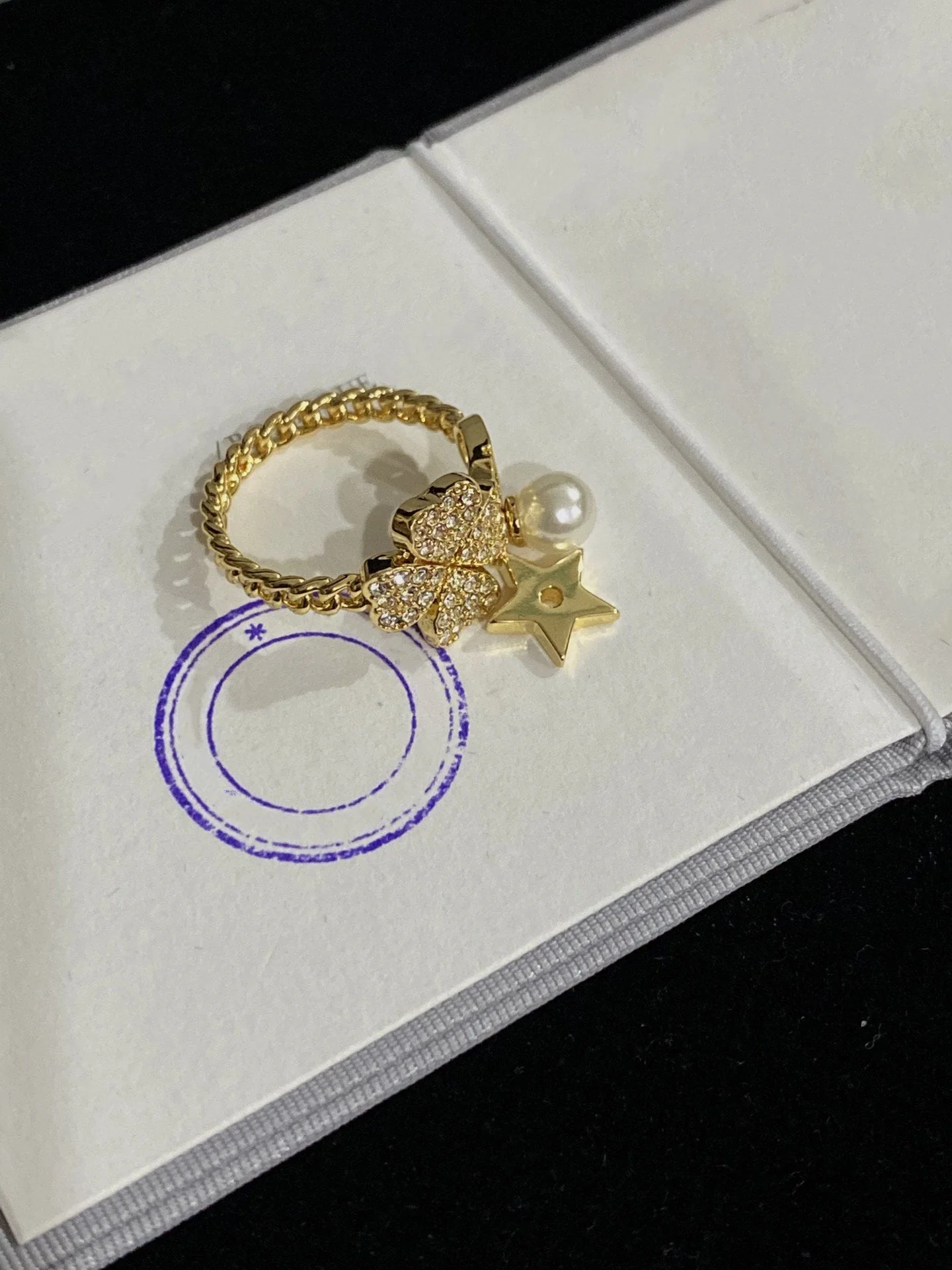 [CD]STAR PEARL CLOVER GOLD DIAMOND RING
