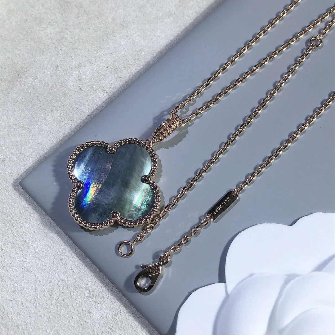 [VA]CLOVER 25MM GOLD DARK MOP BIG CLOVER NECKLACE