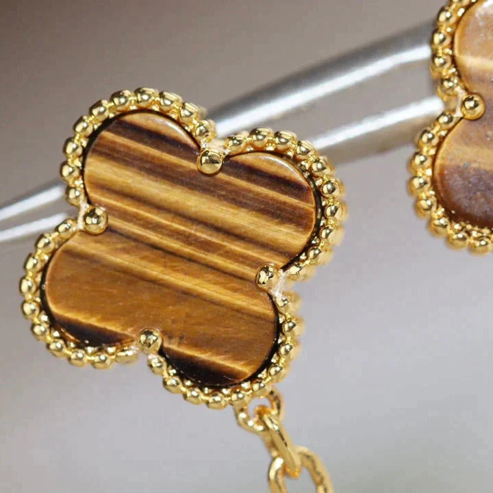[VA]CLOVER  2 MOTIF  TIGER EYE CARNELIAN EARRINGS