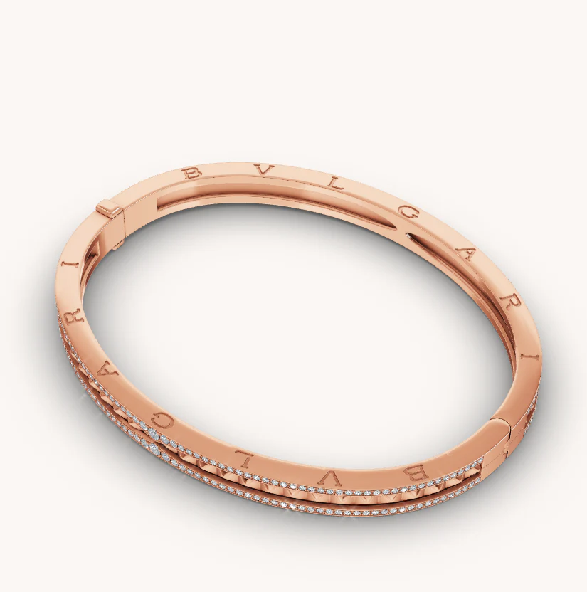 [BV]ZERO 1 SPIRAL AND PAVED DIAMOND PINK GOLD BRACELET