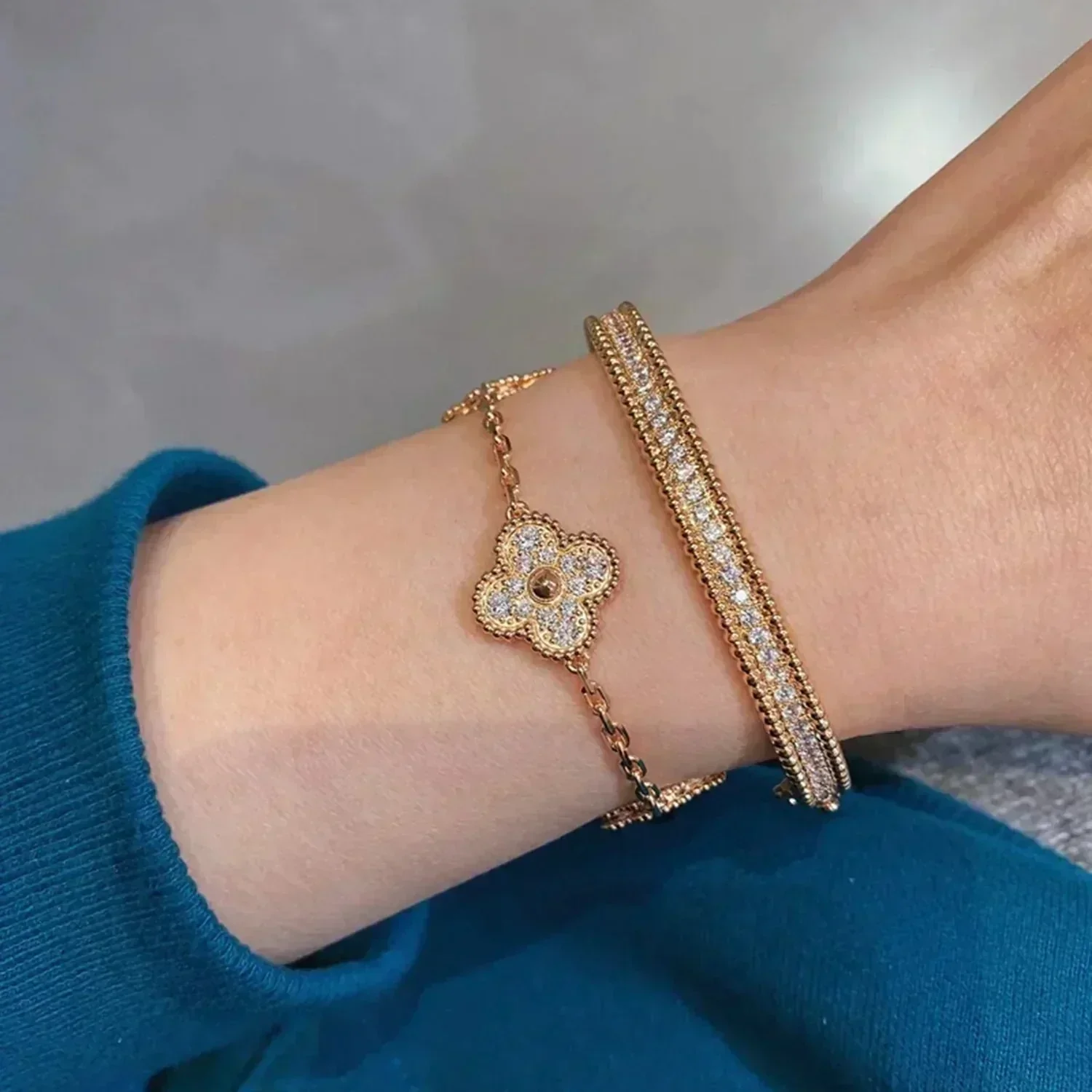 [VA]CLOVER 5 MOTIFS  FULL DIAMOND BRACELET