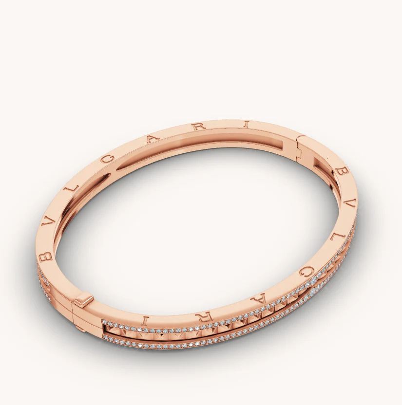 [BV]ZERO 1 SPIRAL AND PAVED DIAMOND PINK GOLD BRACELET