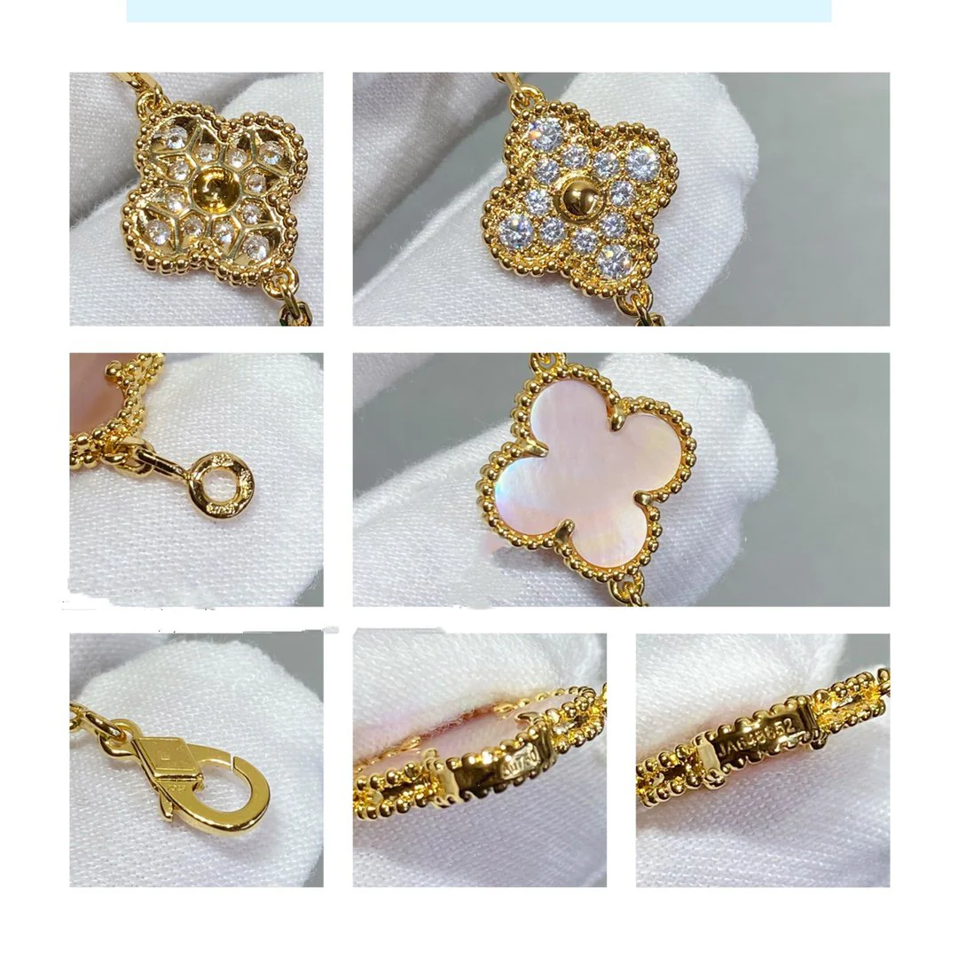 [VA]CLOVER 5 MOTIF DIAMOND PINK MOP PINK GOLD BRACELET