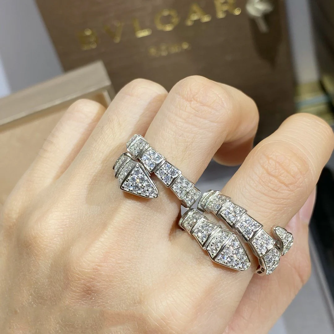 [BV]SERPENTI RING SILVER DIAMOND PAVED