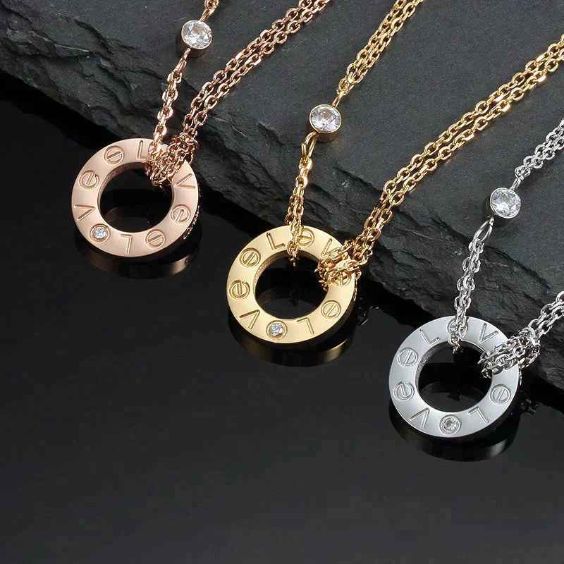 [CT]LOVE NECKLACE 16MM 2 DIAMONDS