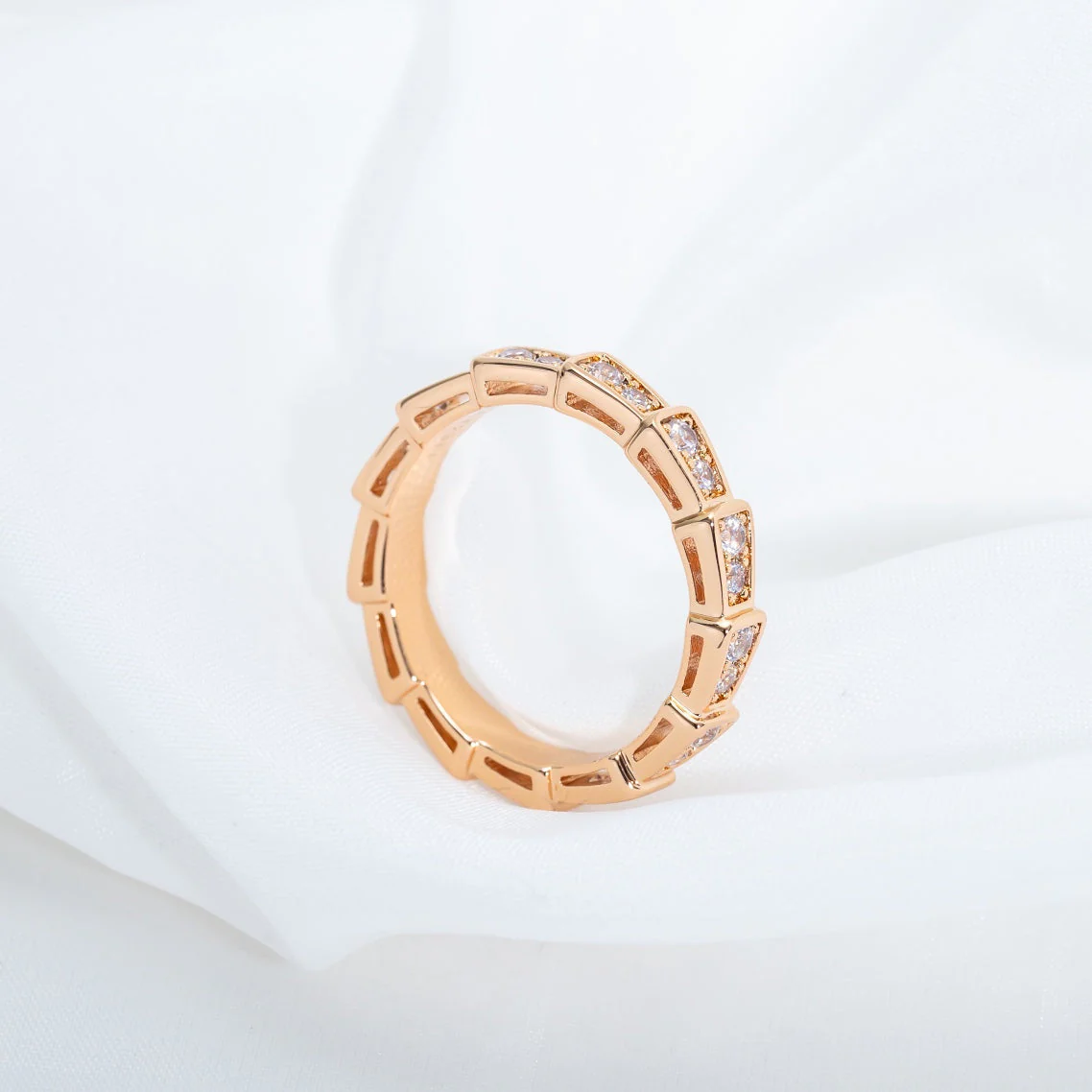 [BV]SERPENTI RING PINK GOLD DIAMOND PAVED 3MM