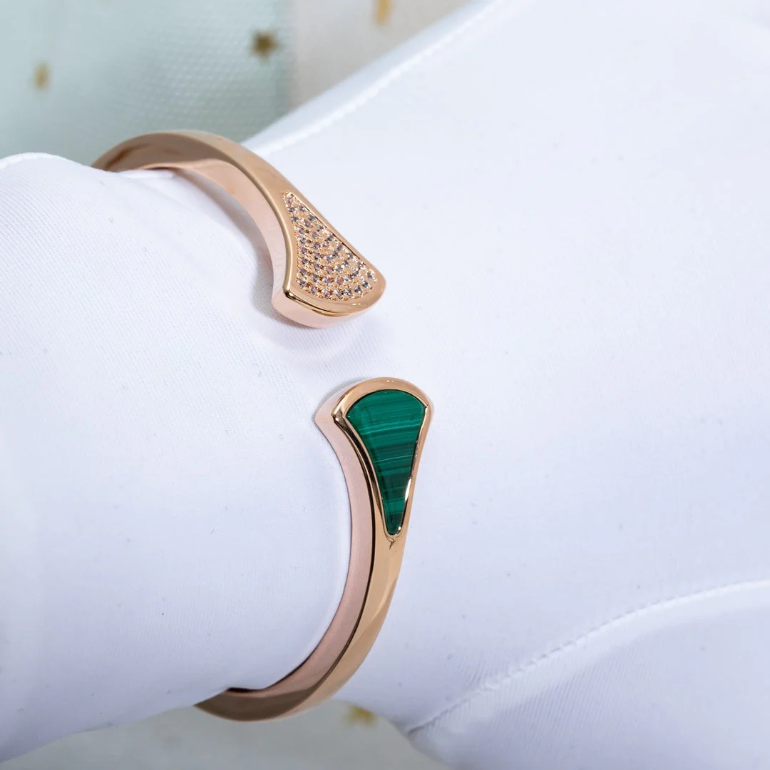 [BV]DREAM BRACELET OPEN MALACHITE PINK GOLD