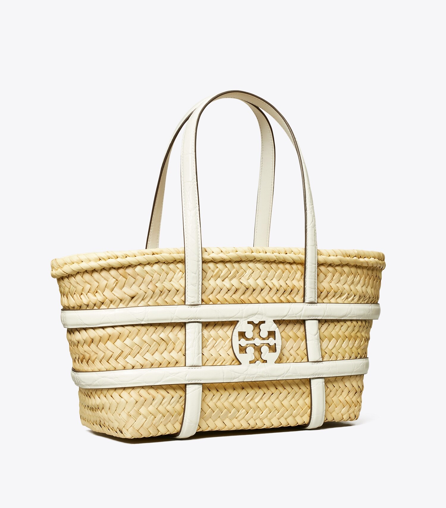 Small Ella Croc-Embossed Straw Basket