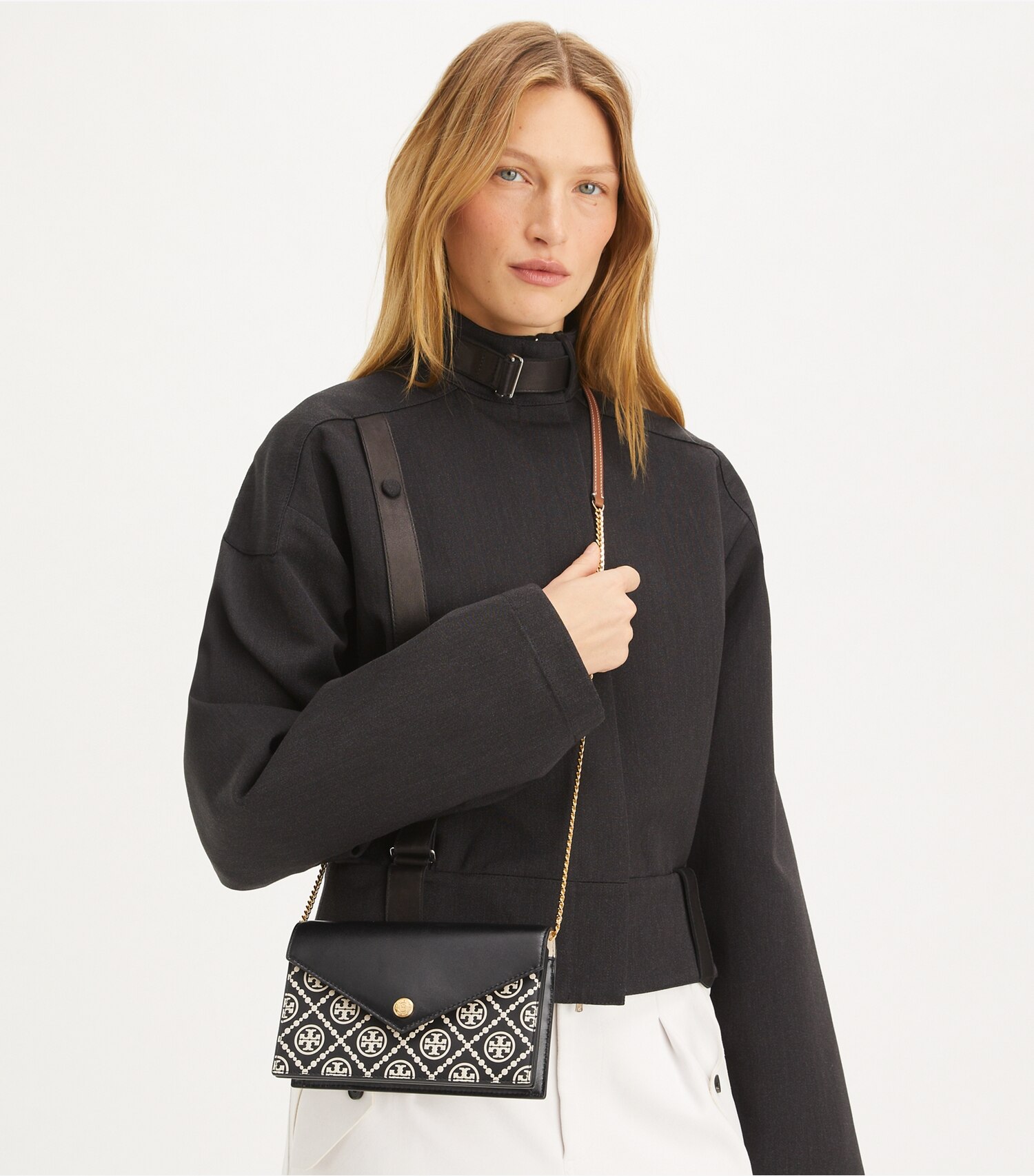 T Monogram Contrast Embossed Envelope Crossbody