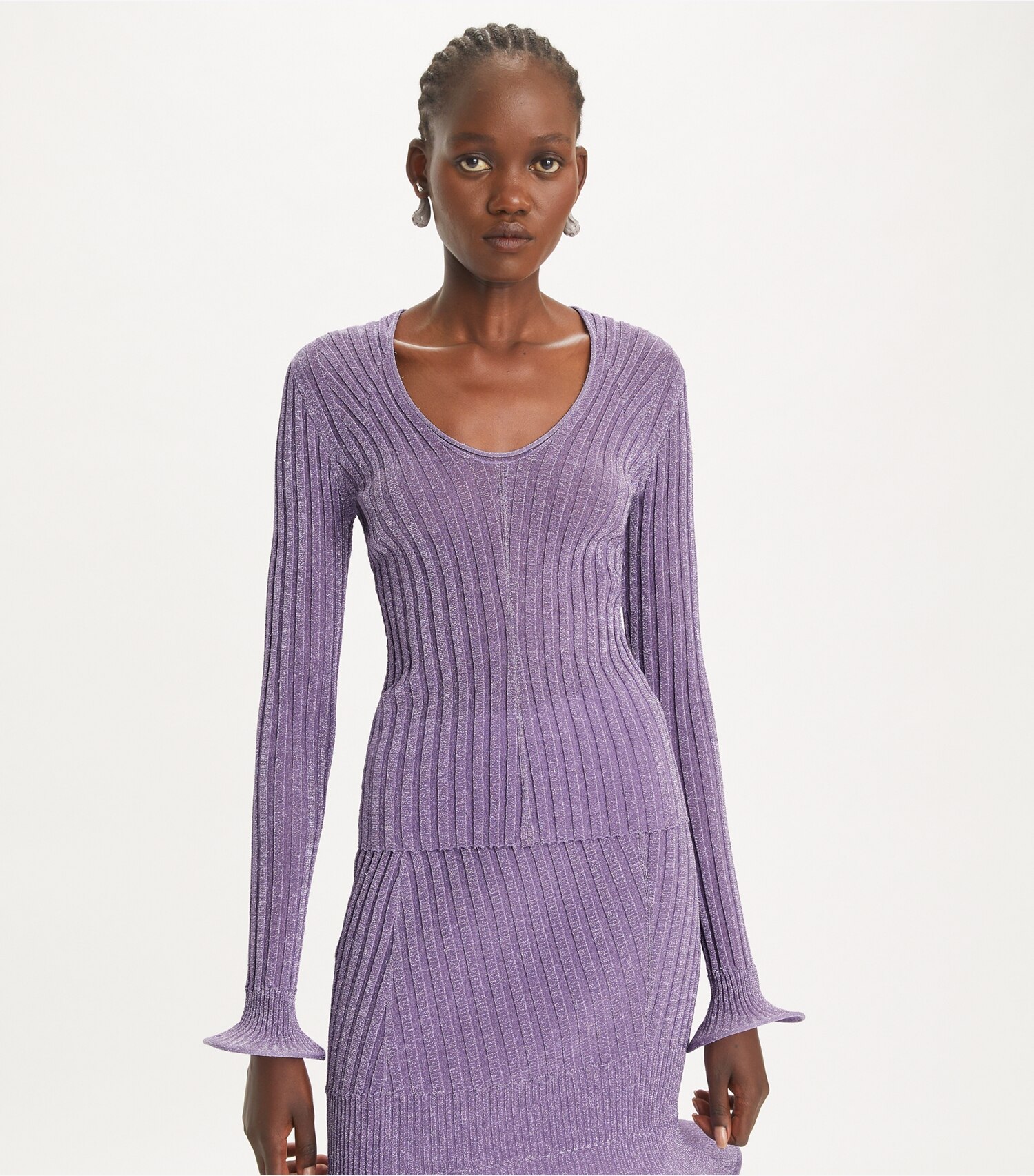 U-Neck Metallic Hoop Top