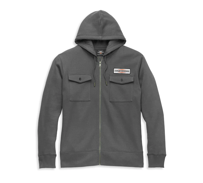 Men's Stacked Logo Chest Pocket Zip Front Hoodie