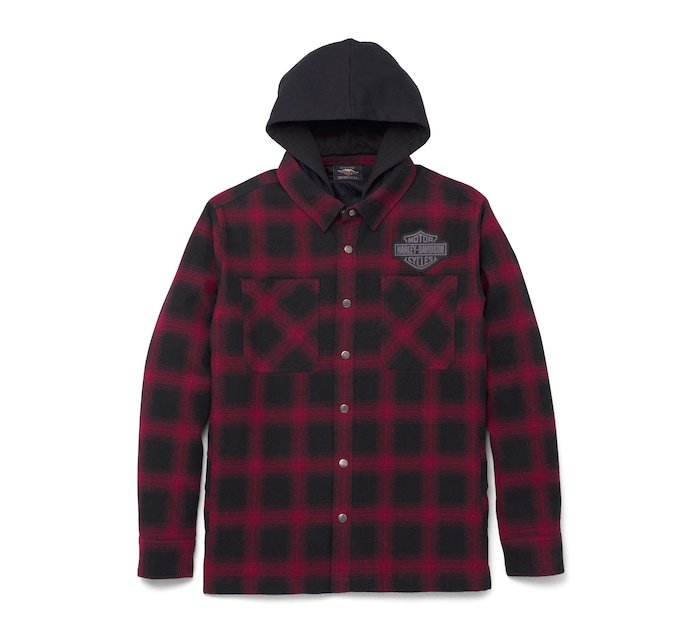 Men's Removable Hood Plaid Shirt Jacket