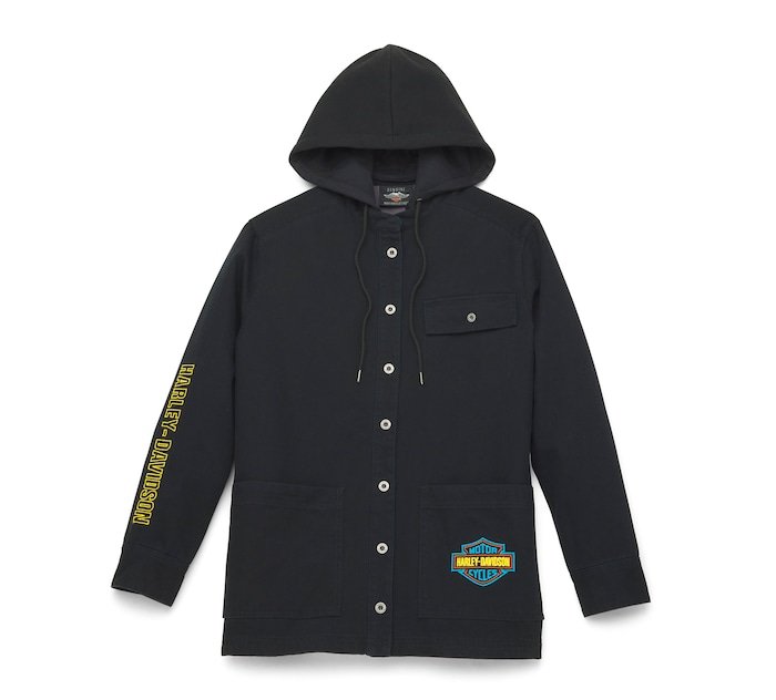 Women's Font Shirt Jacket with Removable Hood