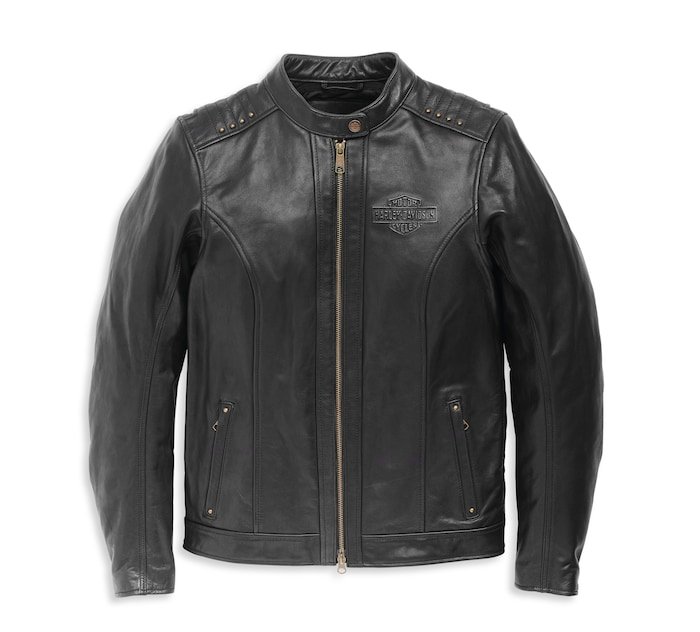 Women's Electra Mandarin Collar Studded Leather Jacket