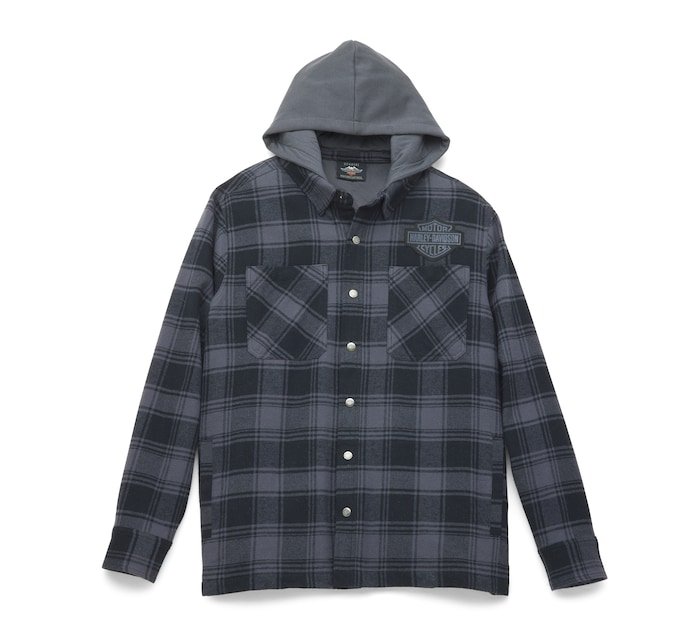 Men's Removable Hood Plaid Shirt Jacket