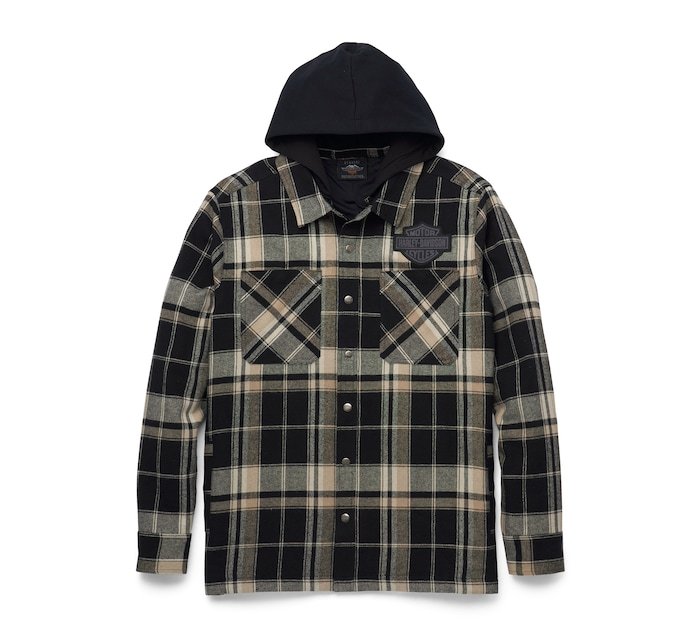 Men's Removable Hood Plaid Shirt Jacket